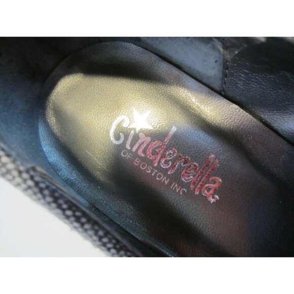 CINDERELLA BOSTON gray heather fabric black bow platform heel shoes 5 M - Picture 6 of 9